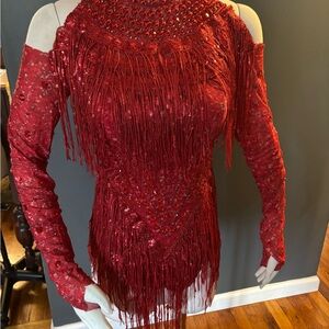 Red Fringe Sequin Dress/ dance costume